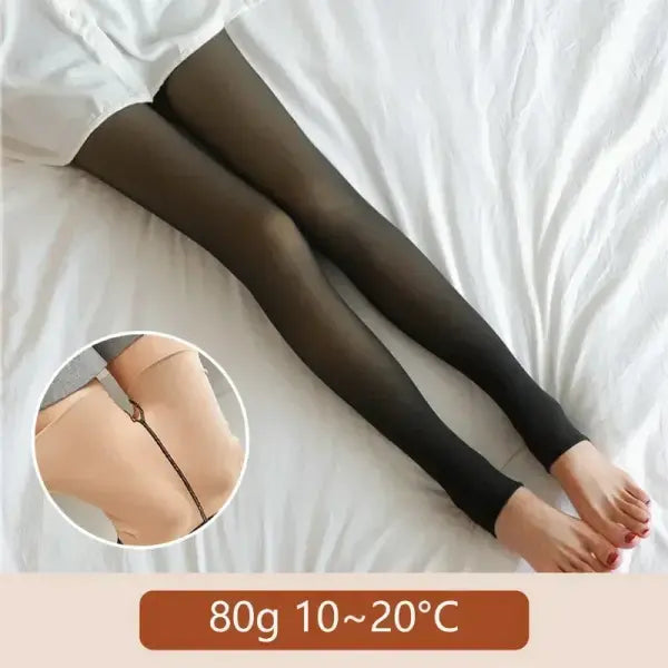 Women’s Fleece Winter Leggings – High-Elastic Thermal Stockings with Heart Print Sexy & Warm (80/200g) - 80g-black-half