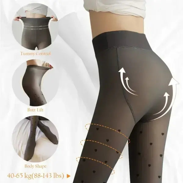Women’s Fleece Winter Leggings – High-Elastic Thermal Stockings with Heart Print Sexy & Warm (80/200g)