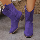 Pointed Toe Western Boots with Retro Embroidery and Rubber Material - Hair Remover