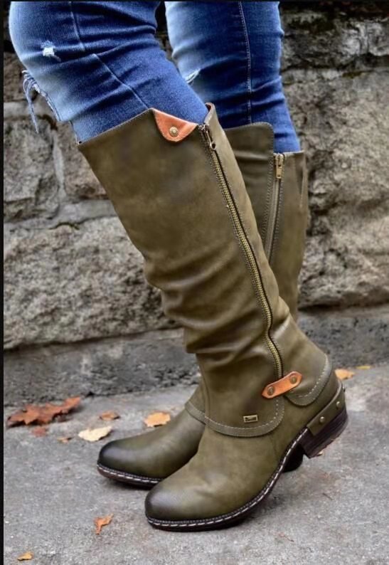 Women’s Round Toe Comfort Ankle Booties with Low Heel - 35 / Army Green
