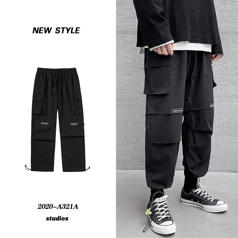 Overalls Men’’s Plus Bulky Loose Legged Pants Fashion Brand Summer Casual Hip Hop Wide Leg Pants