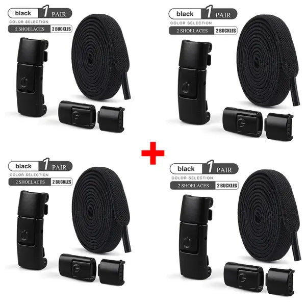 No Tie Shoelaces Press Lock 8mm Elastic Flat Laces for Sneakers - 4Pairs-Black / 100cm