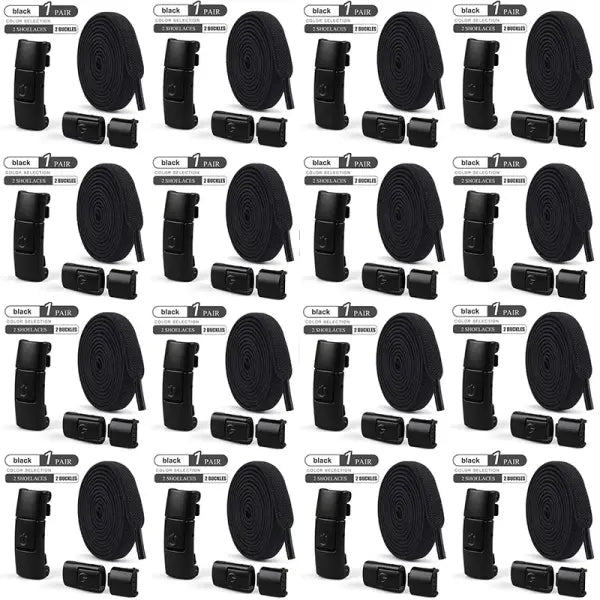 No Tie Shoelaces Press Lock 8mm Elastic Flat Laces for Sneakers - 16Pairs-Black / 100cm