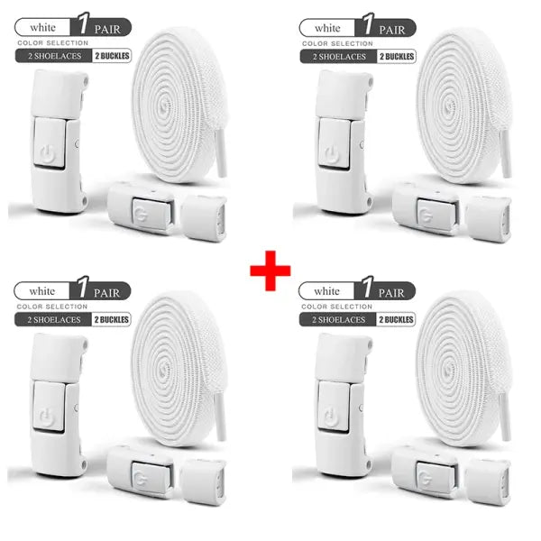 No Tie Shoelaces Press Lock 8mm Elastic Flat Laces for Sneakers - 4Pairs-White / 100cm