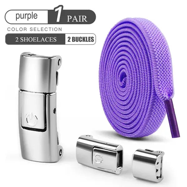 No Tie Shoelaces Press Lock 8mm Elastic Flat Laces for Sneakers - Purple / 100cm