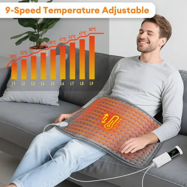 Electric Heating Pad 30×60cm – 9-Level 4-Mode Hot Blanket for Abdomen Shoulder Knee & Legs Washable Winter Warmer