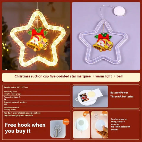 Christmas LED Star Pendant Lights for Holiday Window Decoration - Bell / Battery Type