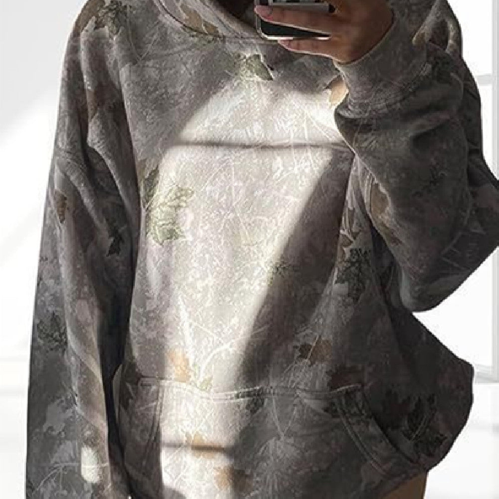 Loose Type Floral Print Lantern Sleeve Unisex Hoodie