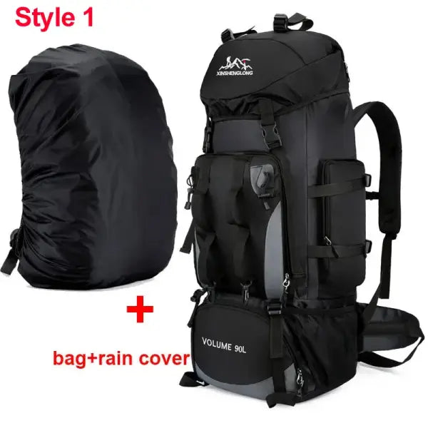 Large capacity 90L waterproof trekking bag for camping - BK ad cover style 1