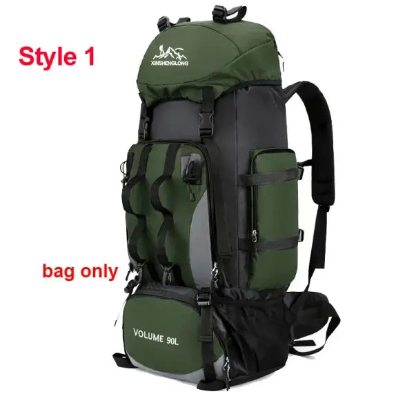 Large capacity 90L waterproof trekking bag for camping - Green style 1
