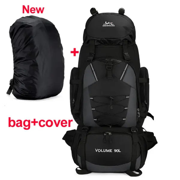 Large capacity 90L waterproof trekking bag for camping - BK ad cover New