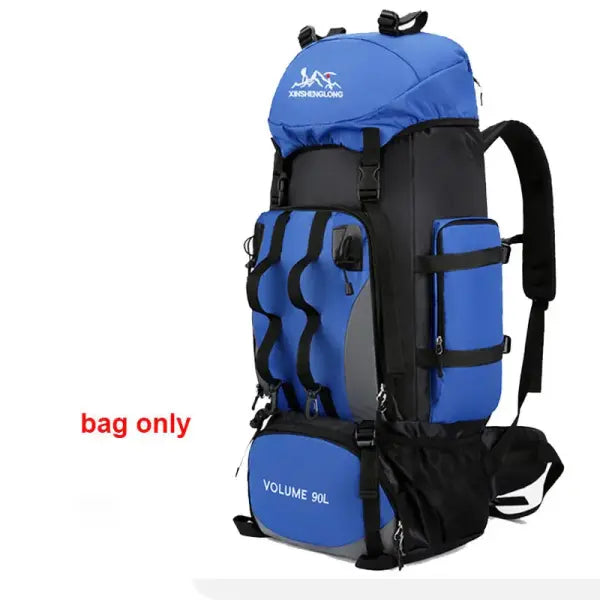 Large capacity 90L waterproof trekking bag for camping - Blue