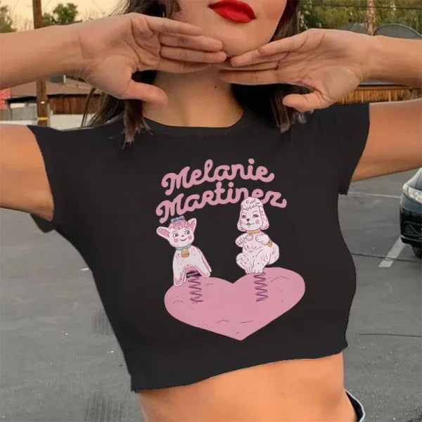 90s Crop Top – Melanie Martinez Kawaii T-Shirt for Women - black28020 / XL