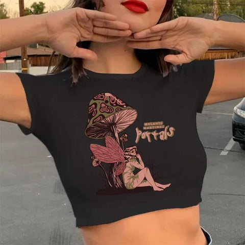 90s Crop Top – Melanie Martinez Kawaii T-Shirt for Women - black28021 / S