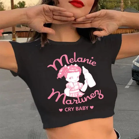 90s Crop Top – Melanie Martinez Kawaii T-Shirt for Women - black28022 / XL