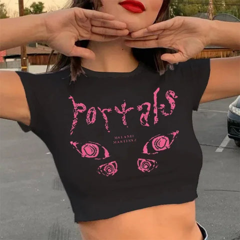 90s Crop Top – Melanie Martinez Kawaii T-Shirt for Women - black28024 / XL