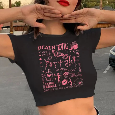 90s Crop Top – Melanie Martinez Kawaii T-Shirt for Women - black28025 / S
