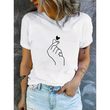 90s Heart Print T-Shirt – Women’s Short Sleeve Crew Neck Casual Summer & Spring Top