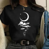 90s Moon Harajuku T-Shirt – Women’s Cartoon Graphic Black Kawaii Casual Tee