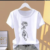 90s Y2K Floral Graphic T-Shirt – Women’s Casual Short Sleeve Retro Fashion Tee - 120 / XXL