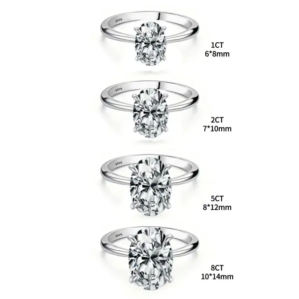 925 Sterling Silver Zircon Oval Ring – Luxury Engagement & Wedding Jewelry for Women (1–8CT)