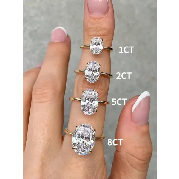 925 Sterling Silver Zircon Oval Ring – Luxury Engagement & Wedding Jewelry for Women (1–8CT) - 8 Carat - 1pc / Golden