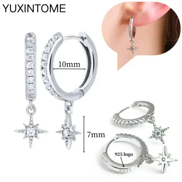Sterling Silver Hoop Earrings for Women (White Zircon) – Wedding Fashion - LN0596-2