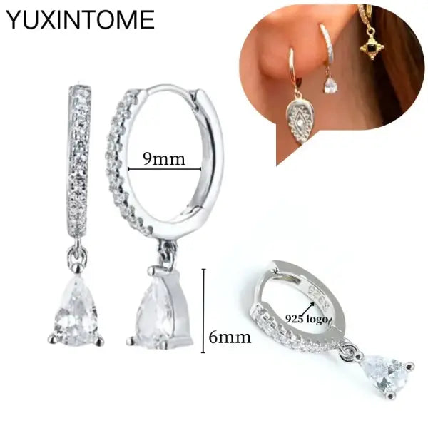 Sterling Silver Hoop Earrings for Women (White Zircon) – Wedding Fashion - LN0052-4