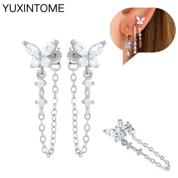 Sterling Silver Hoop Earrings for Women (White Zircon) – Wedding Fashion - LN1181-3