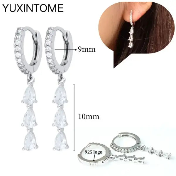 Sterling Silver Hoop Earrings for Women (White Zircon) – Wedding Fashion - LN0131-2