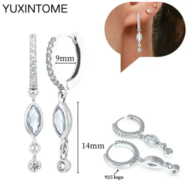 Sterling Silver Hoop Earrings for Women (White Zircon) – Wedding Fashion - LN1108-14