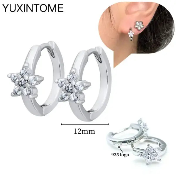 Sterling Silver Hoop Earrings for Women (White Zircon) – Wedding Fashion - LN0122-4