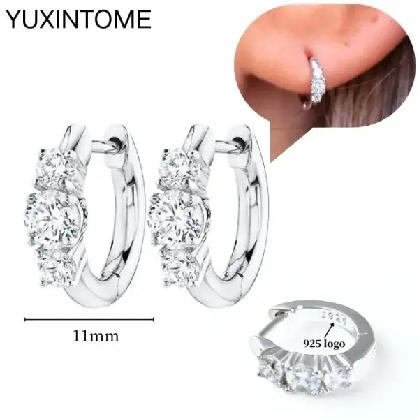 Sterling Silver Hoop Earrings for Women (White Zircon) – Wedding Fashion - LN0321-6