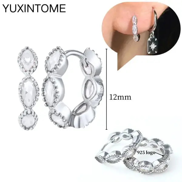 Sterling Silver Hoop Earrings for Women (White Zircon) – Wedding Fashion - LN0339-2