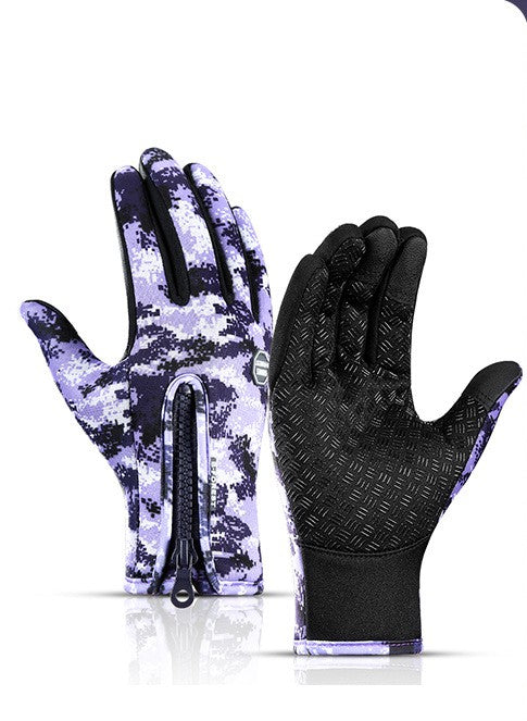 Winter Fleece Antiskid Motorcycle and Sports Riding Gloves - A Purple / L