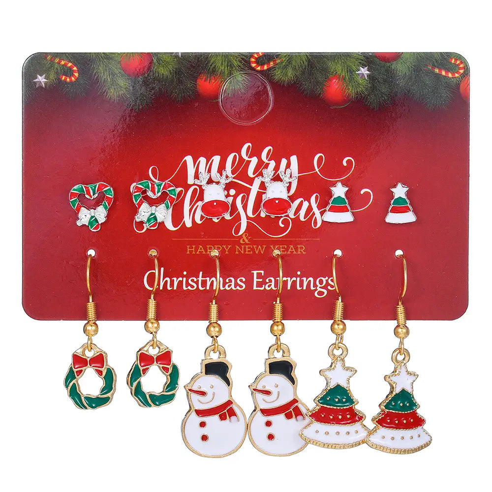 Christmas Stud Combination Snowflake & Elk Earrings Set for Women