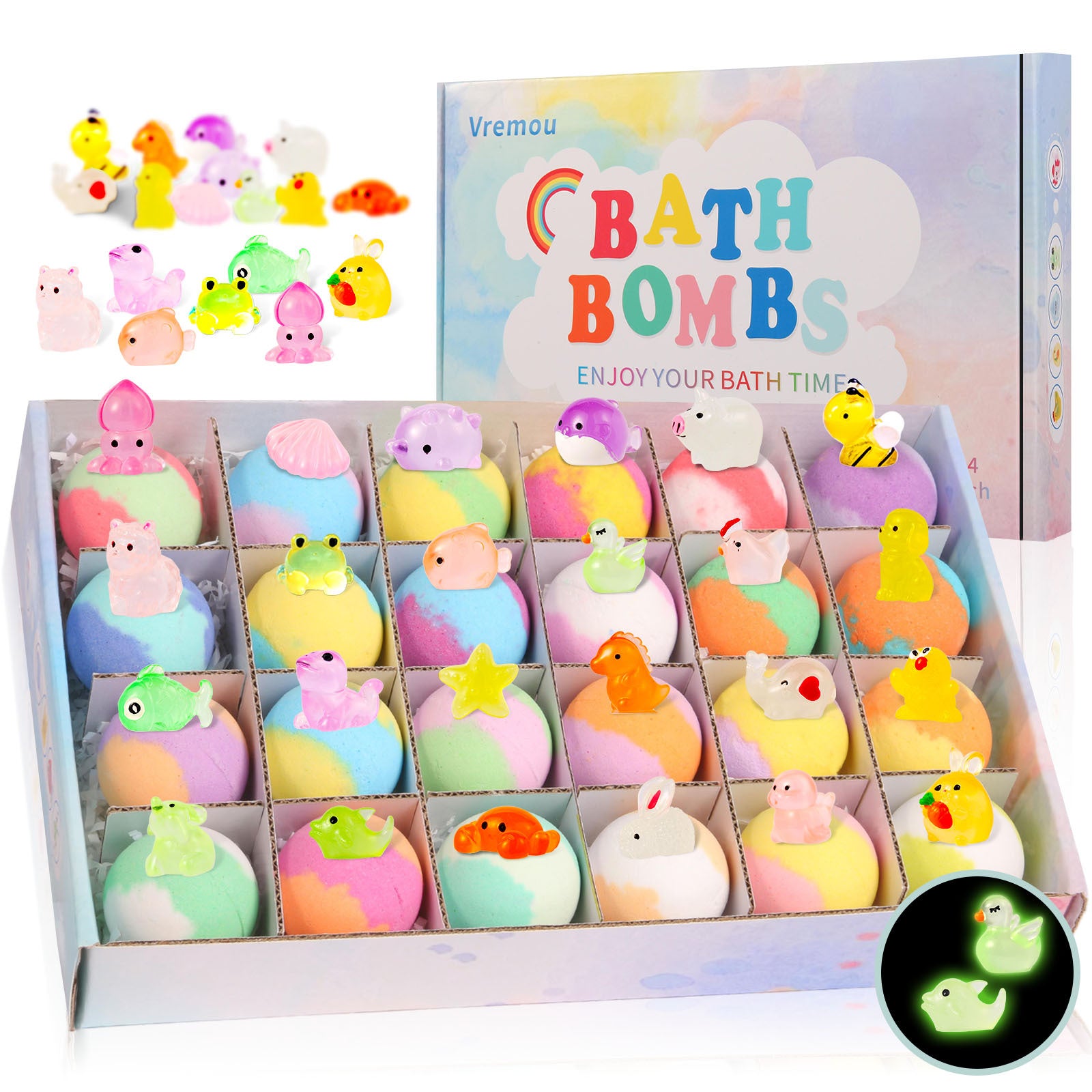 Glow-in-the-Dark Bath Bombs doll set for kids (multi) – fizzing bubble fun - 24pcs Glowing Doll Balls - None
