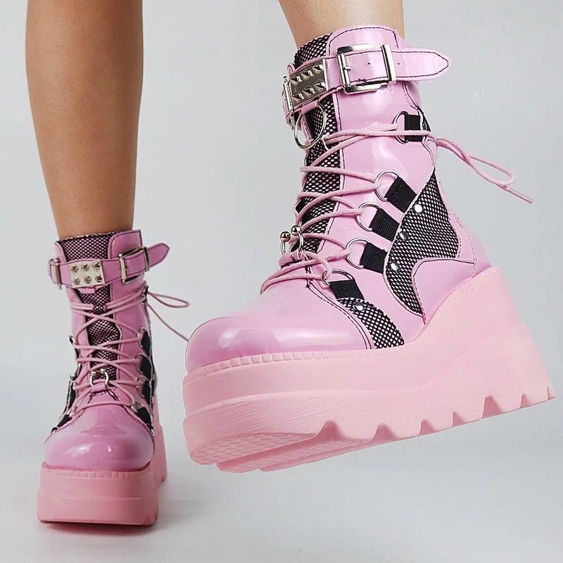 Pink Wedge Boots in Faux Polyurethane Material - Pink / 41
