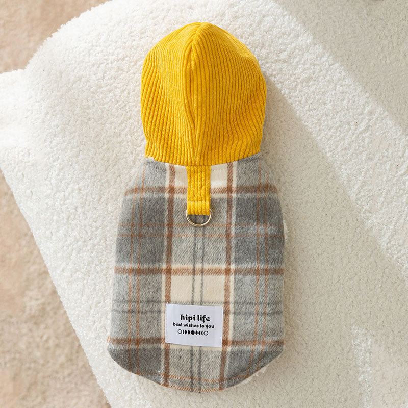 Chessboard Grid Hooded Traction Vest Autumn And Winter Pet - Hair Remover