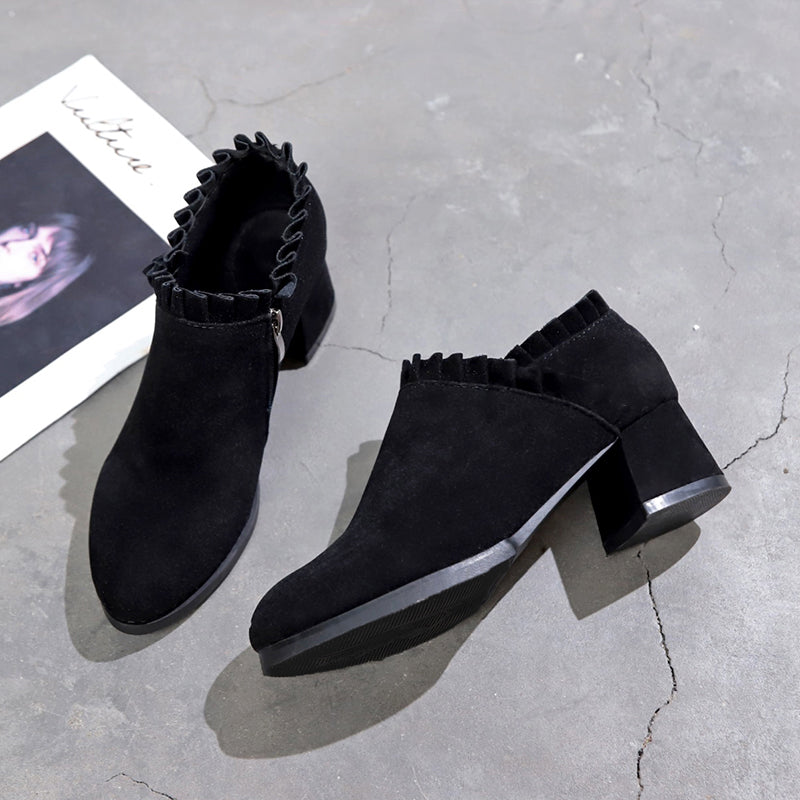 Women High Heel Suede Martin Boots with Side Zipper - Black / 35 - Hair Remover
