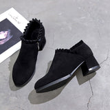 Women High Heel Suede Martin Boots with Side Zipper - Black / 35 - Hair Remover