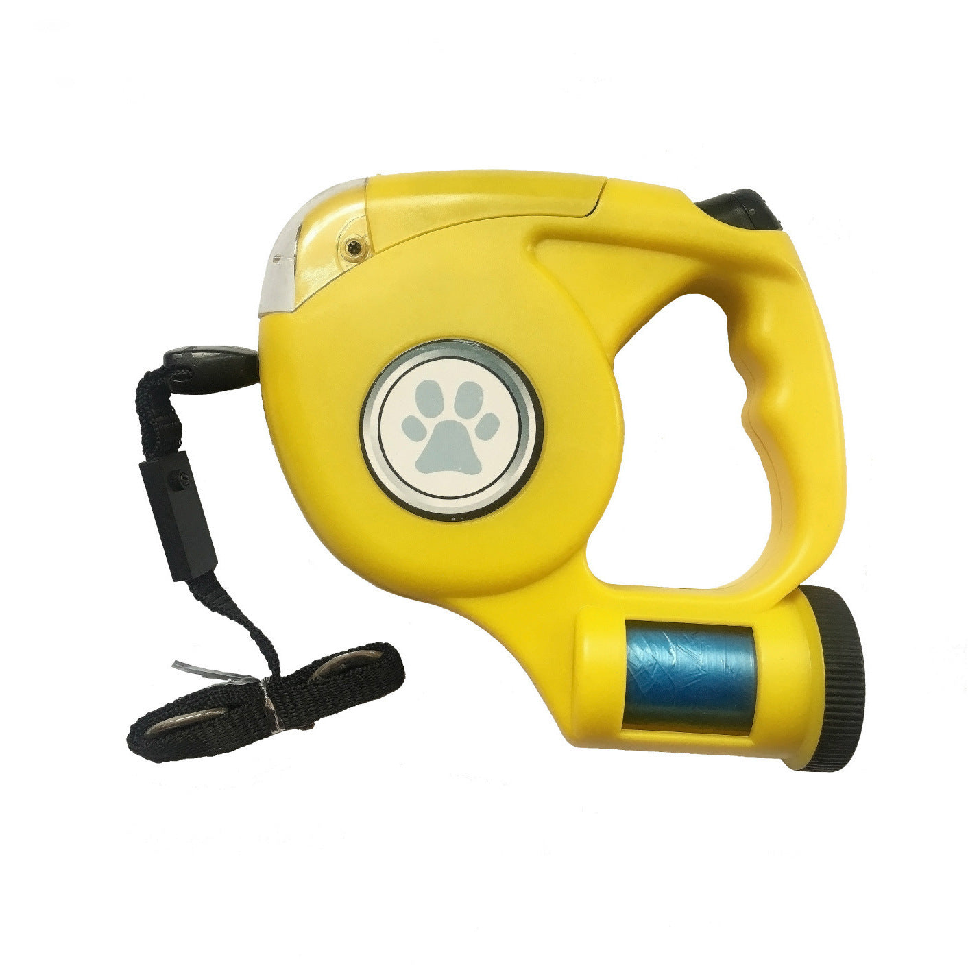 Retractable Dog Leash Equipped With Flashlight And Rubbish Bag Storage - Yellow