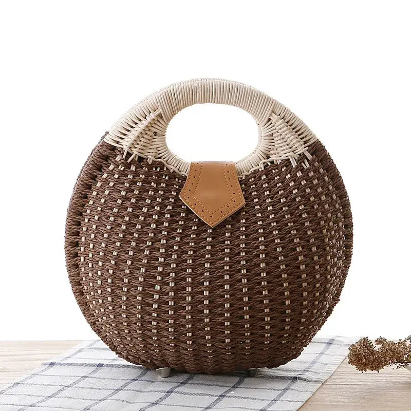 Natural Rattan Handwoven Shell Handbag Bohemian Summer Tote