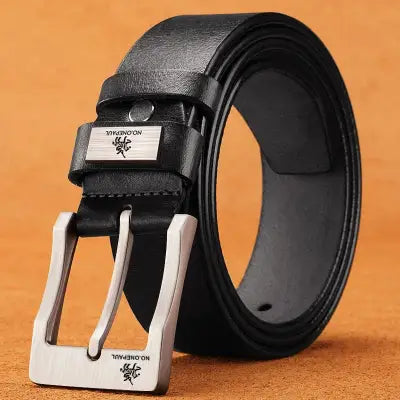 Leather Men’s Belt with High-Quality Cowskin Buckle Waistband