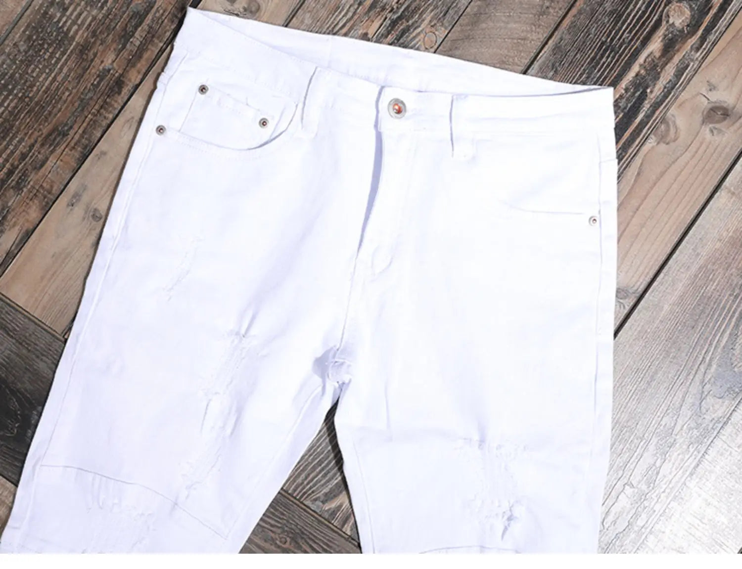 Summer Men’s White Jeans Casual Cotton Slim Fit Straight Pants Mens Fashion Streetwear Ripped Patches Denim Trousers