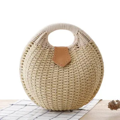 Natural Rattan Handwoven Shell Handbag Bohemian Summer Tote - Apricot / (30cm<Max Length<50cm)