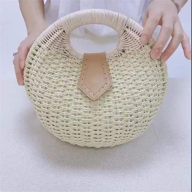 Natural Rattan Handwoven Shell Handbag Bohemian Summer Tote