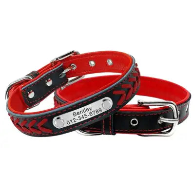 Braided Name-Plated Personalized Leather Dog Collar with Engraved ID Tags