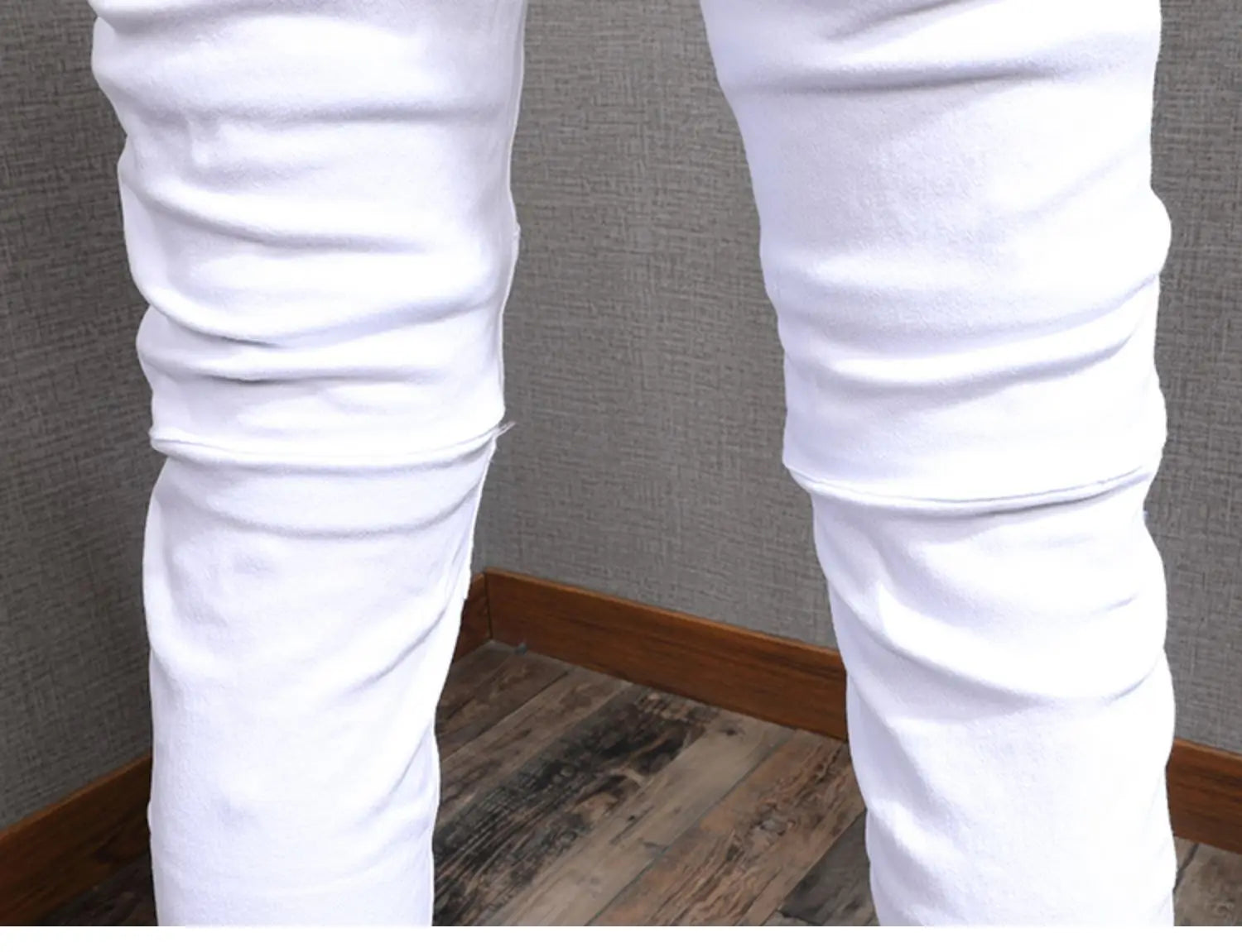 Summer Men’s White Jeans Casual Cotton Slim Fit Straight Pants Mens Fashion Streetwear Ripped Patches Denim Trousers