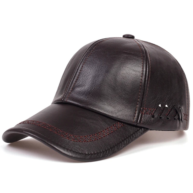Unisex Winter Leather Baseball Cap Type Solid Warm Autumn Headwear